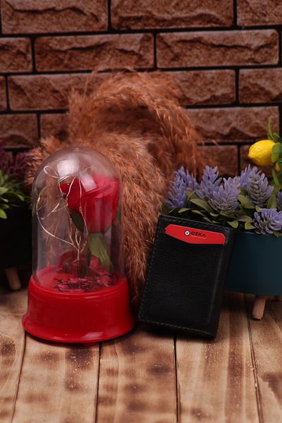 Ozka Leather Collection Μαύρο τεχνητό δέρμα ανδρικό μηχανισμό Vegan δερμάτινη θήκη για κάρτες Portfolio - Rose Gift