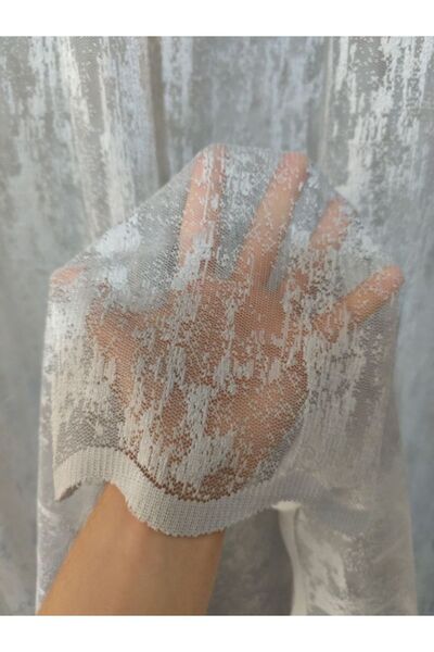 MebelPort Curtain Örme Tül Eskitme Desenli (1 / 2 Seyrek Boru Pileli )