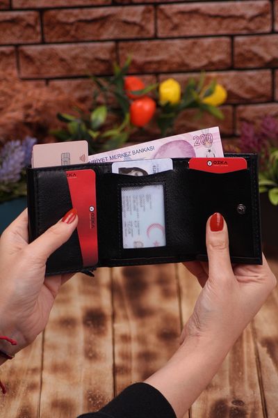 Ozka Leather Collection Μαύρο τεχνητό δέρμα ανδρικό μηχανισμό Vegan δερμάτινη θήκη για κάρτες Portfolio - Rose Gift