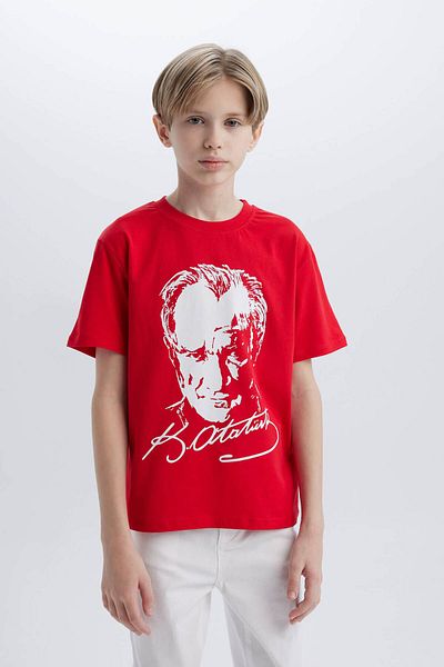 DeFacto Boys' Crew Neck Ataturk Printed Short Sleeve T-Shirt B6938A825Sm