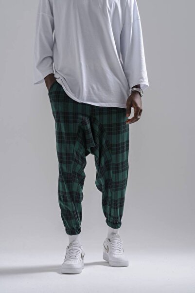 Superbluemexico Unisex Jacquard Rubber Leg καρό φαρδύ παντελόνι