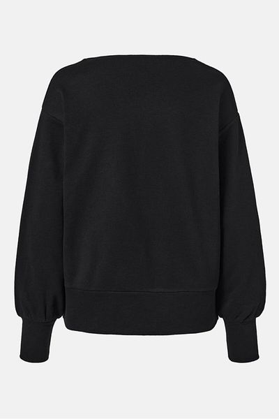 Tchibo Women Split Neck Plain Sweatshirt, Black