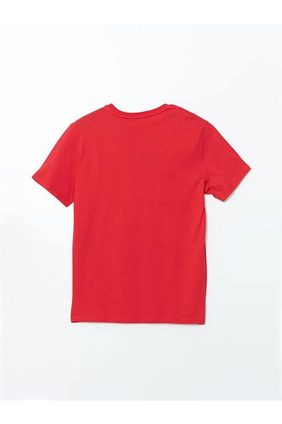 LC Waikiki Ανδρικό μπλουζάκι LCW ECO Red Crew Neck με στάμπα από βαμβακερό χτενισμένο βαμβάκι