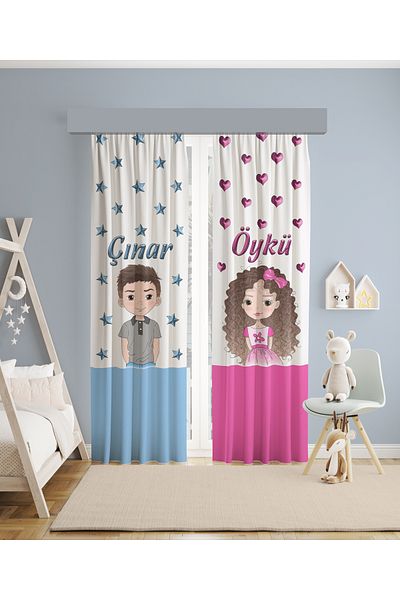 MEKTA HOME BABY AND KIDS ROOM Girl and Boy Patterned 2 Wing Background Curtain