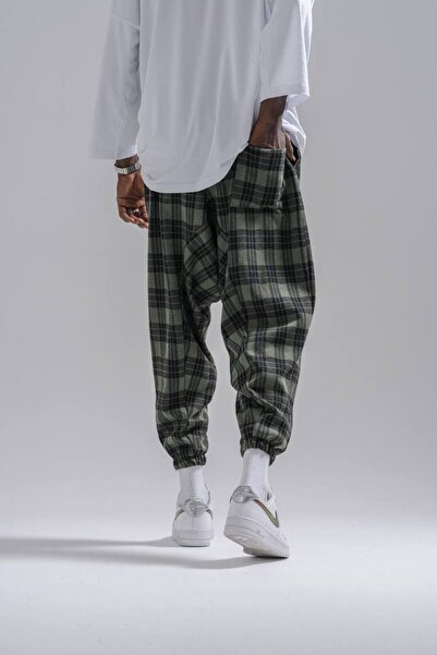 Superbluemexico Παντελόνι Unisex Jacquard από ελαστικό υλικό, καρό, φαρδύ