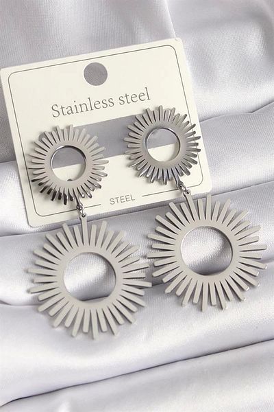 Clariss 316L Steel Silver Color Dangle Sun Model Women's Earrings