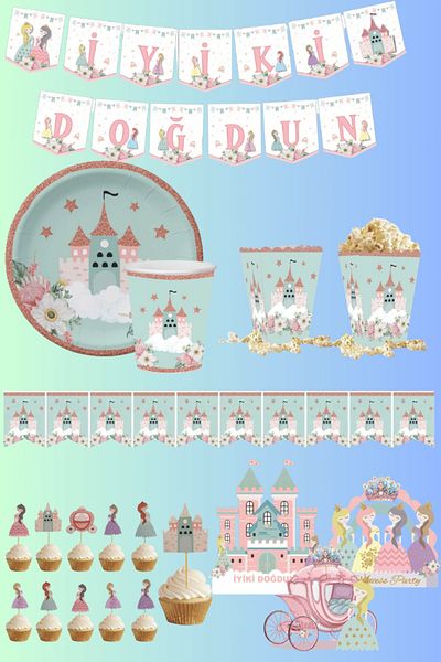 Big Party Silvery Themed Party Set with Princess Car with Chats 48 Pieces