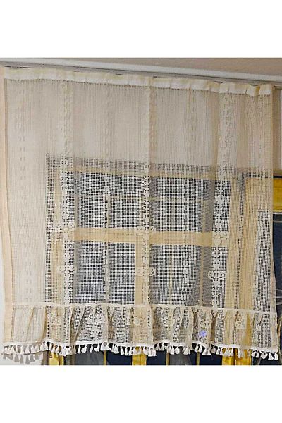 TUNCAY TEKSTİL Width X Size Macrame Ruffled Natural Tulle Curtain