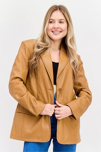 Avec Les Filles Women Regular Fit Plain Blazer, Brown