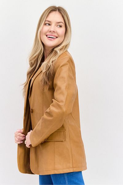 Avec Les Filles Women Regular Fit Plain Blazer, Brown