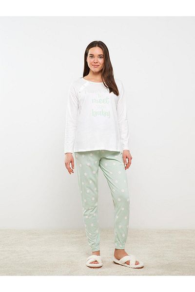 LC Waikiki Langärmliges Umstands-Pyjama-Set mit Rundhalsausschnitt und Aufdruck (S3)