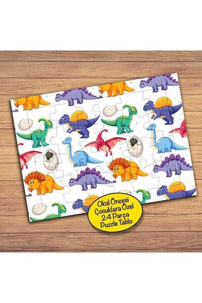 Genel Markalar Sevimli Dinazor Kolyajı 24 Parça Çocuklara Özel Yapboz Tablo-1...