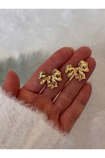 Miliva Gold Ribbon Bow Earrings