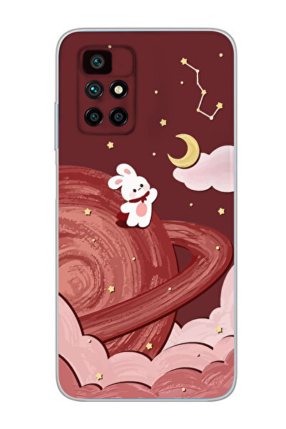 moonset Xiaomi Redmi 10 2022 Uyumlu Sevimli Tavşan Tasarımlı Baskılı Şeffaf T...