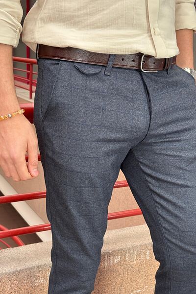 inpool Men's, Pocket detail, Old Money culture, Plaid print, Polyviscose fabric, pants