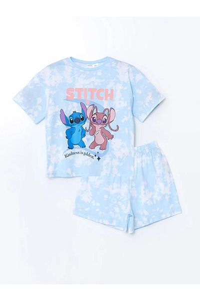 LC Waikiki LCW Kids - Set de pijamale pentru fete cu imprimeu Lilo și Stitch albastru