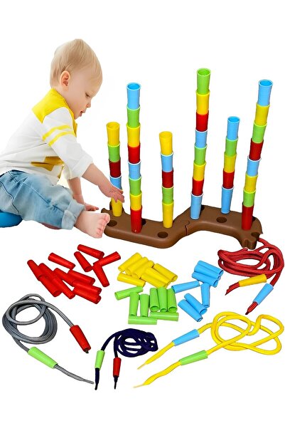 Bundeba 126 Parça Oyuncak Kule Dizme Oyunu Ipe Boru Dizme Renk Algı Motor Bec...