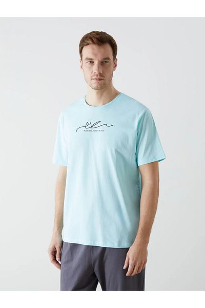LC Waikiki Σετ ανδρικές πιτζάμες LCW ECO Blue Standard Fit