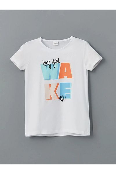 LC Waikiki Set de pijamale pentru fete LCW ECO Blue Crew Guler cu pantaloni scurți