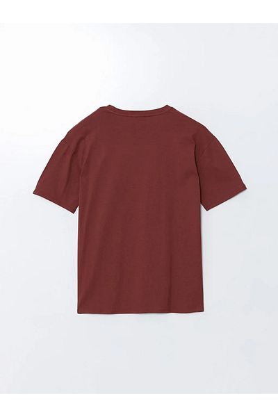 LC Waikiki Tricou pentru bărbați din bumbac pieptănat cu mânecă scurtă, cu decolteu roșu Claret LCW ECO