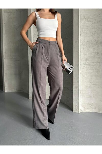FERZOLAİO Viscose Soft Textured Anthracite Palazzo Trousers