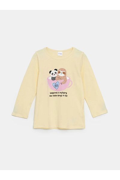 LC Waikiki Lcw Kids Yellow Crew Neck Printed Girls Pajamas Set