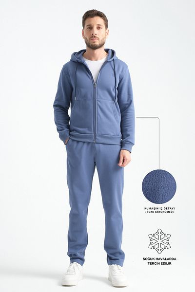 Shooter Men's Winter Indigo Tracksuit Set - Lamb Raster, Hoodie, Minimal Logo