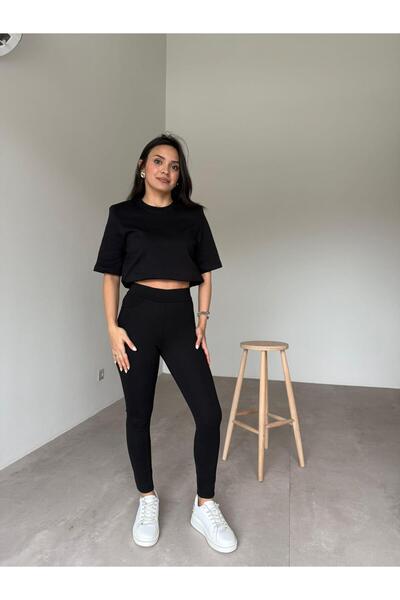 Bade Butik Μαύρο κολάν παντελόνι με λεπτομέρεια εφέ σύσφιξης τσέπες