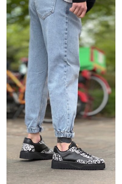 Generic Brand BA0802 BOA Gothic Patterned Black High Sole Men's Casual Shoes