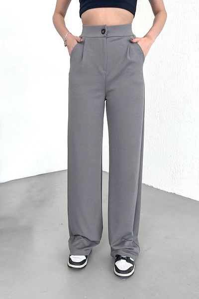 Warasiva Gray High Waist Lycra Palazzo Women's Trousers - Pleated and Buttoned