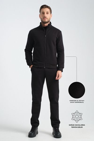 Shooter Black Winter Men's Tracksuit Set Thermosoft Technology Lamb Look Regular Fit Inside