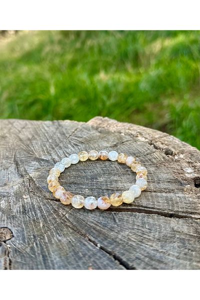 Gökçeada Certified 8 mm Facet Cut Citrine Stone Bracelet