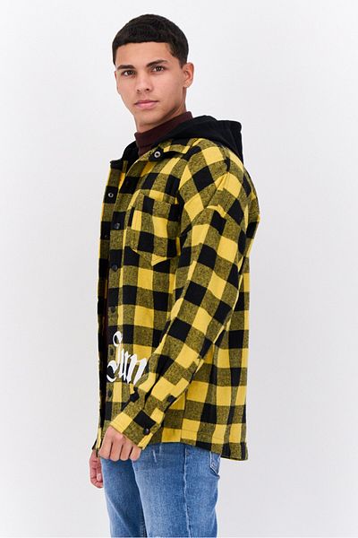 Sixth June Men Hooded Checkered Long Sleeve Sweatshirt, Yellow