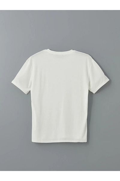 LC Waikiki Ανδρικό μπλουζάκι LCW ECO Ecru Crew με κοντό μανίκι με στάμπα από βαμβακερό βαμβάκι