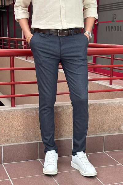 inpool Men's, Pocket detail, Old Money culture, Plaid print, Polyviscose fabric, pants