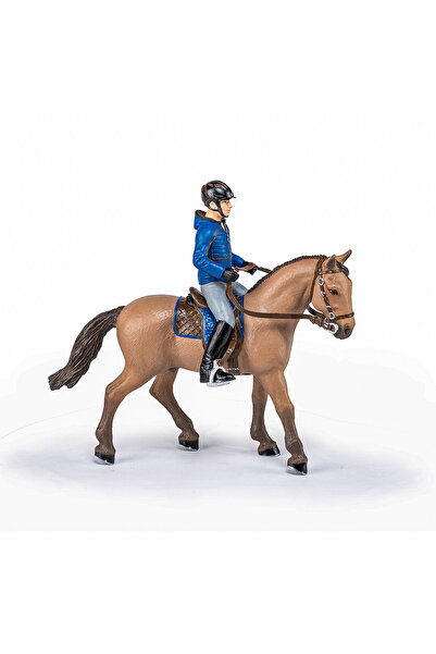 Papo FIGURINA SET ECHITATIE CAL SI JOCHEU IN JACHETA ALBASTRA