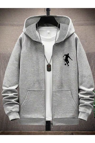 NewCabin Basketball Printed Tracksuit Set - Sweat Jacket with Hood and Zipper and Jogger Sweatpants