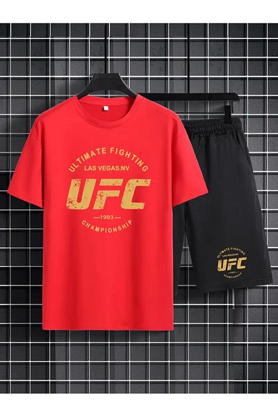 Karatopak Унисекс тениска с щампи на UFC, къси панталони, долна горна част