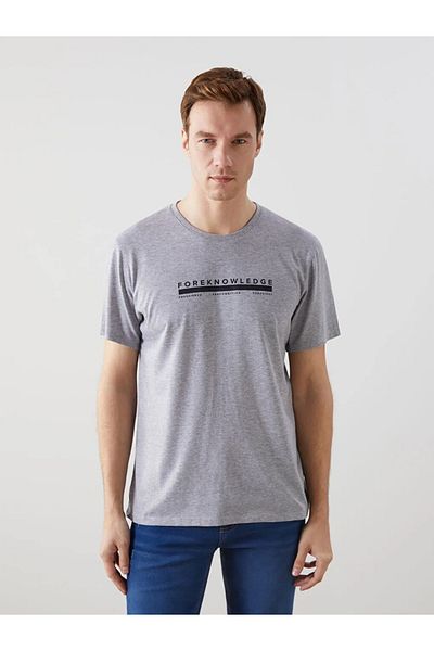 LC Waikiki Lcw Eco Grey Crew Neck Short Sleeve Printed Combed Cotton Men's T-Shirt