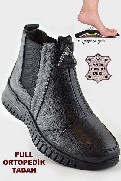 ISPARTALILAR 1833 Full Orthopedic Μαύρο Γνήσιο Δερμάτινο Γυναικείες Μπότες Παπούτσια Mother Winter Leather Boots