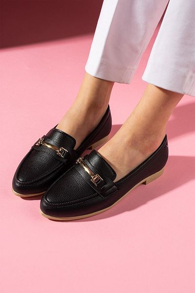 FUGA MODA Farella Black Stick Obiect Detaliu Accesorii Pantofi de zi cu zi Loafer Balerina