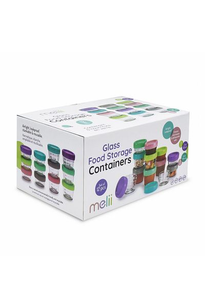 Melii SADA 12 SKLENĚNÝCH NÁDOB NA DĚTSKOU VÝŽIVU, MELII, 6*59 ML + 6*118 ML