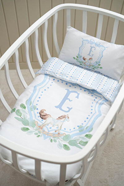 Pithy طقم غطاء لحاف جانبي للأم حرف E(60X100) - سلسلة خاصة باللون الأزرق