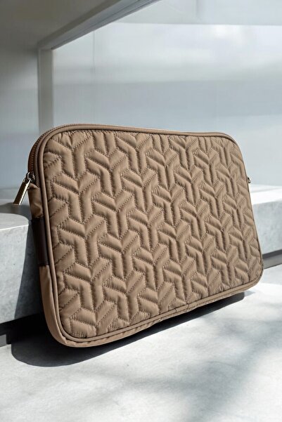 Aggu Bebe MacBook Pro Air 13''-14'' Cream Quilted Laptop Bag - Sling Briefcase