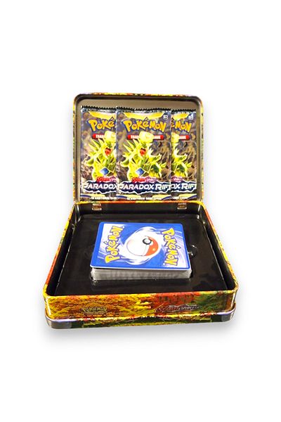 TOYFEST مجموعة بطاقات البوكيمون غير المرخصة باللون القرمزي والبنفسجي Paldean Fates Tin Box Tcg مجموعة بطاقات البوكيمون المعدنية - Model4
