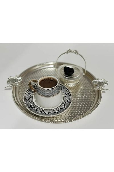 Fiyakalı Ürünler Atölyesi 6-Piece Silver Ribbon Turkish Delight Bowl, Tea and Coffee Bowl, Metal Sugar Bowl, Macaron Bowl
