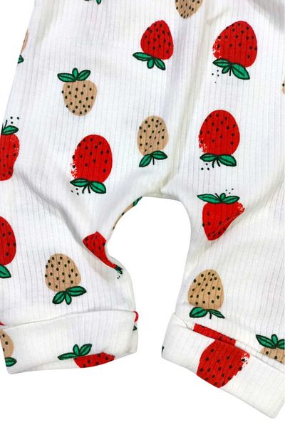 dinamik çocuk Strawberry Report Printed Ribbed Baby Girl Set with Snap Fasteners 100% Cotton 2-Piece Bottom Top 0-3-6-9Months