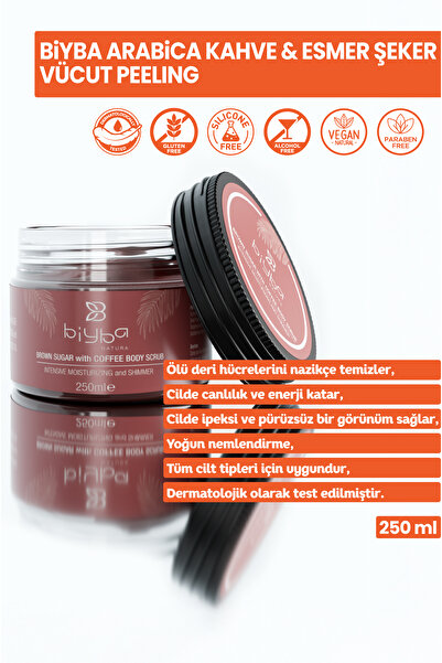 BİYBA NATURA ARABiCA KAHVE VE ESMER ŞEKERLİ VÜCUT PEELİNGİ (SCRUB) 250 ML