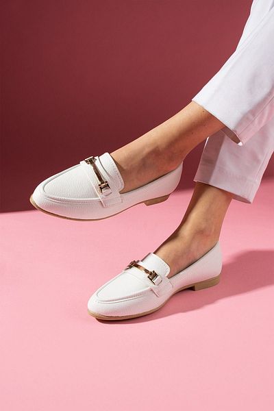 FUGA MODA Farella White Stick Obiect Detaliu Accesorii Pantofi de zi cu zi Loafer Balerina