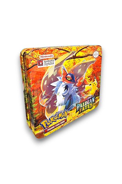 TOYFEST مجموعة بطاقات البوكيمون غير المرخصة باللون القرمزي والبنفسجي Paldean Fates Tin Box Tcg مجموعة بطاقات البوكيمون المعدنية - Model4